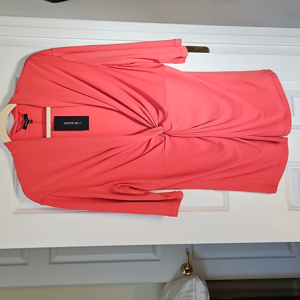 Lafayette 148 NY Pinkish Red silk XXL V-neck Blouse, Twist Front